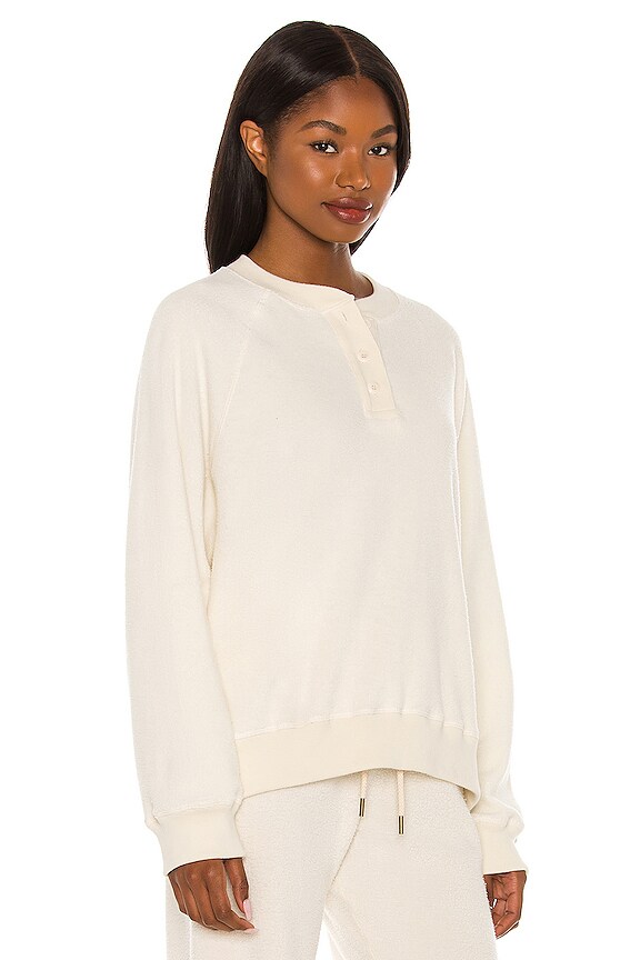 view 2 of 4 The Fleece Slouch Henley Sweatshirt in Washed White