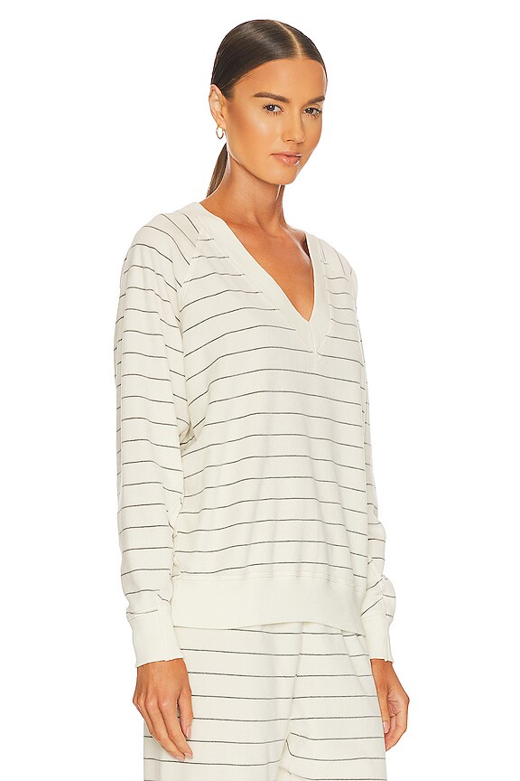 view 2 of 4 Velour V-neck Sweatshirt in Ivory Pin Stripe