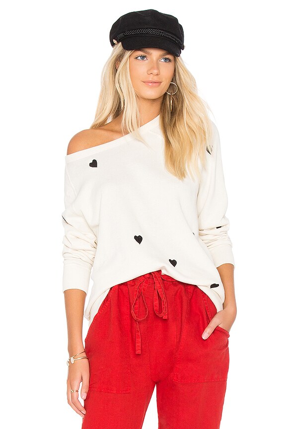 view 1 of 4 SUDADERA THE COLLEGE SWEATSHIRT in Washed White With Black Hearts