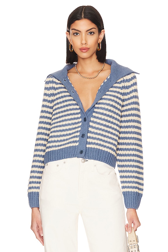 The Great the Mini Collar Cardigan in Blue Moon Stripe | REVOLVE