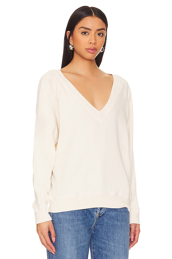 view 2 of 4 The V Neck Sweatshirt in Washed White