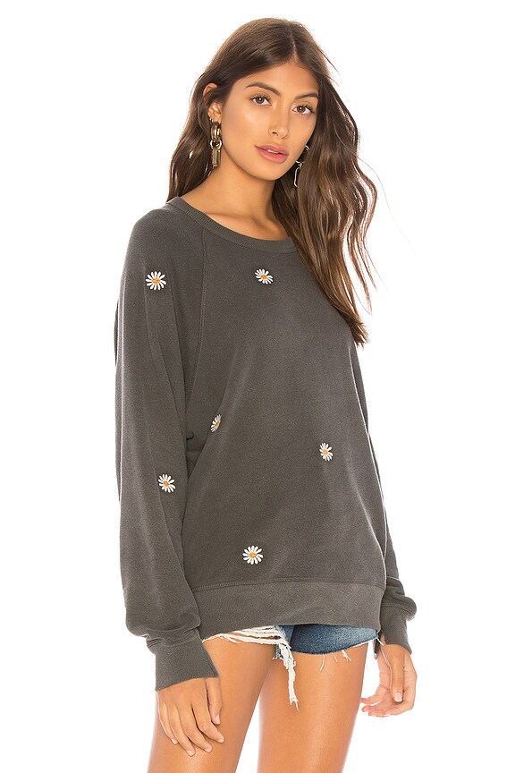 view 2 of 4 SUDADERA THE COLLEGE in Washed Black With Daisy Embroidery