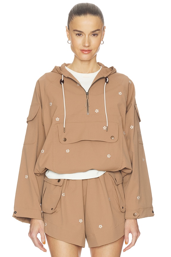 view 1 of 5 PULL THE EMBROIDERED CROPPED in Khaki With Daisy Embroidery