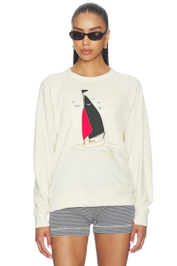 view 1 of 5 The College Sweatshirt With Sailing Boat Applique in Washed White