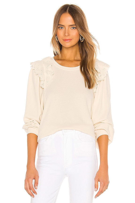 The Great The Eyelet Pleat Sleeve Sweatshirt in Washed White | REVOLVE