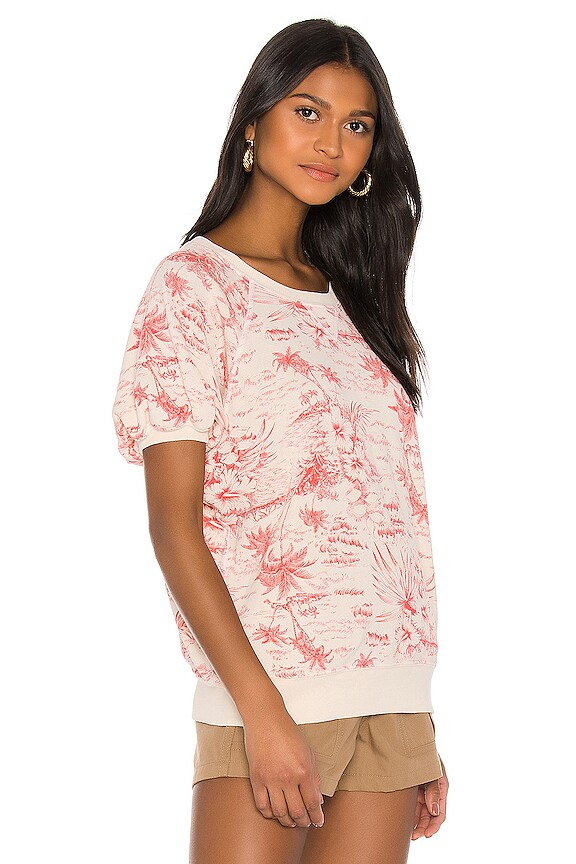 view 2 of 4 Short Sleeve Puff Sweatshirt Top in Washed White With Red Palm Print