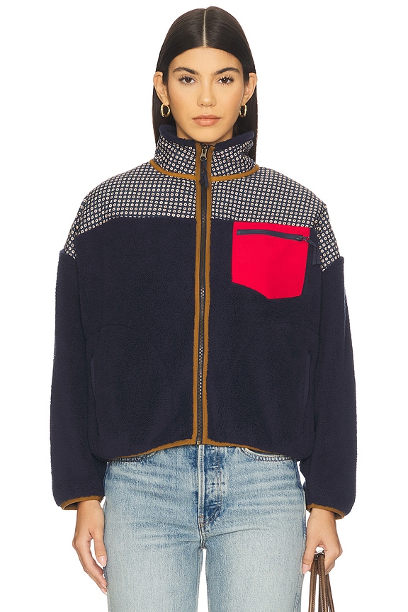 view 2 of 6 BLOUSON AVEC DEMI GLISSIÈRE PRINT MIX PLUSH TERRAIN in Mini Frosted Daisy & Navy