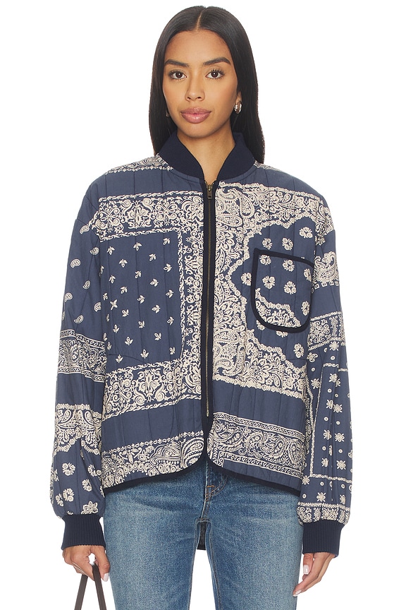 view 2 of 6 The Quilted Bomber in Navy Bandana Print