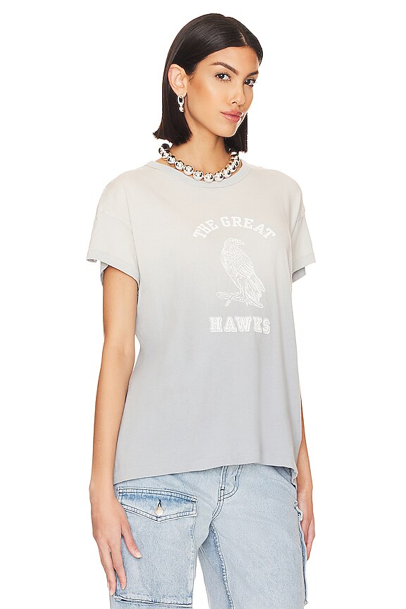 view 2 of 4 the Boxy Crew Tee with Hawk Graphic in Double Washed Pastel Blue