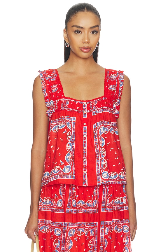 view 1 of 4 The Victorian Pleat Tank in Red Sailboat Bandana