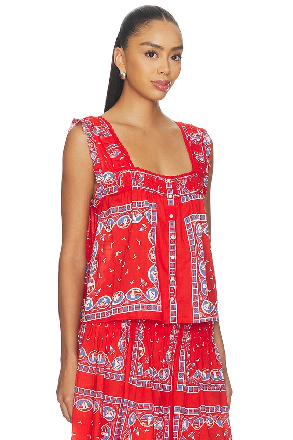 view 2 of 4 The Victorian Pleat Tank in Red Sailboat Bandana