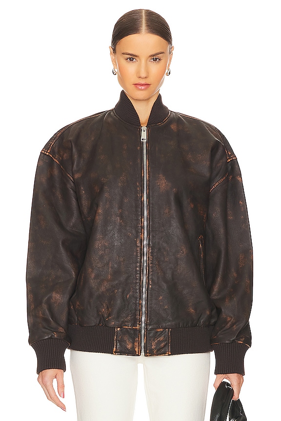 view 2 of 5 БОМБЕР DISTRESSED LEATHER OVERSIZED in Chocolate Brown