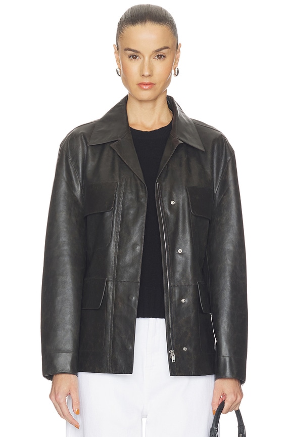 view 1 of 7 Dara Leather Jacket in Dark Brown