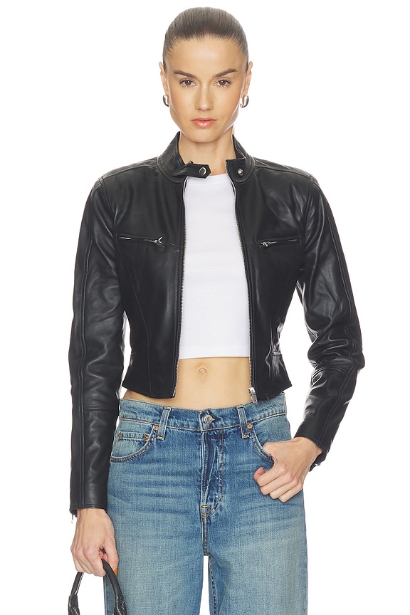 view 2 of 7 Danica Leather Racer Jacket in Black