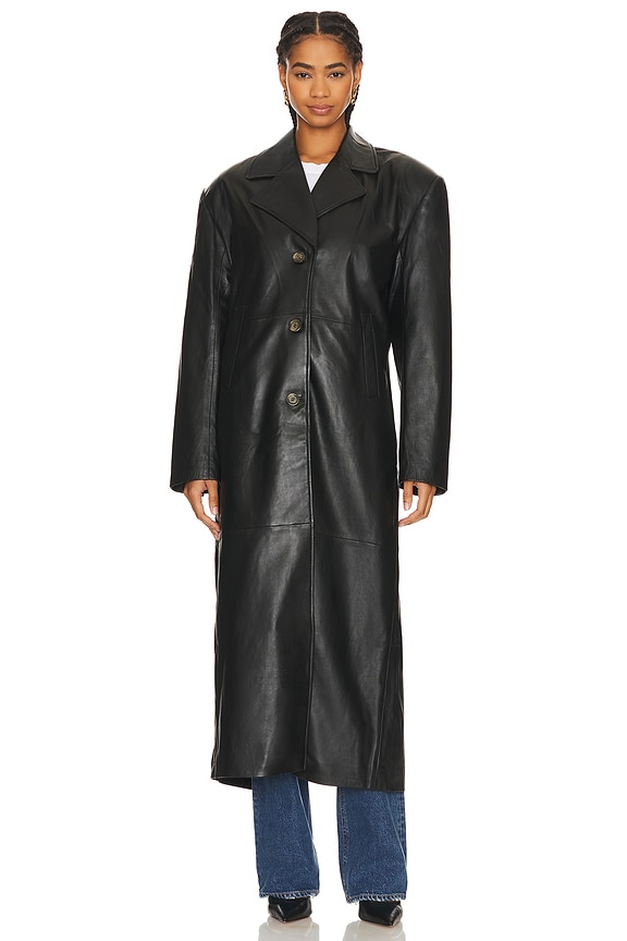 view 2 of 4 The Long Leather Coat in Black