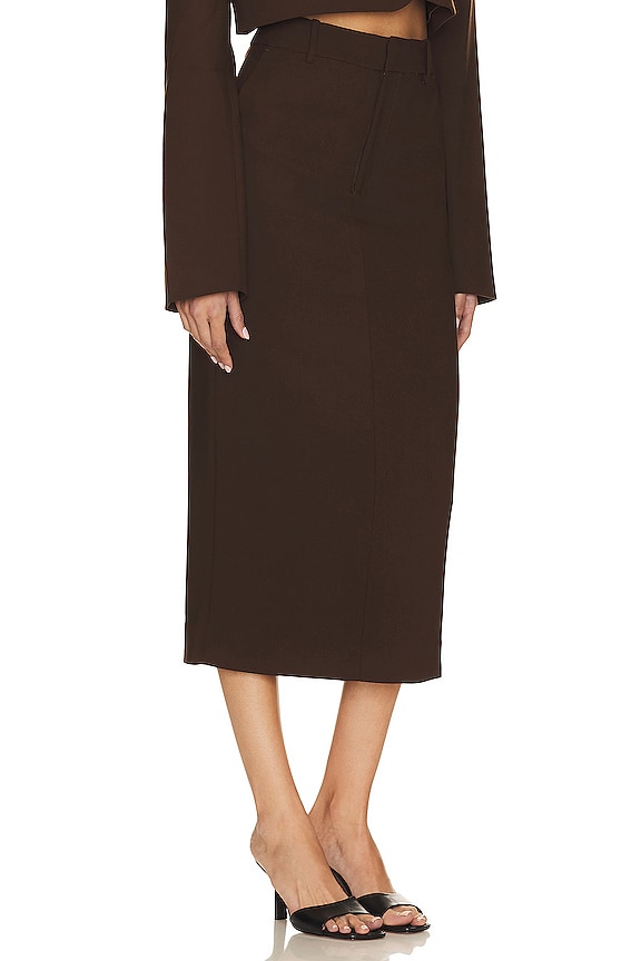 view 2 of 4 The Trouser Midi Skirt in Ganache Brown
