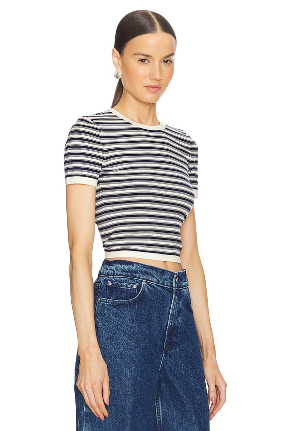 view 2 of 5 Ava Top in Navy & Ivory Stripe