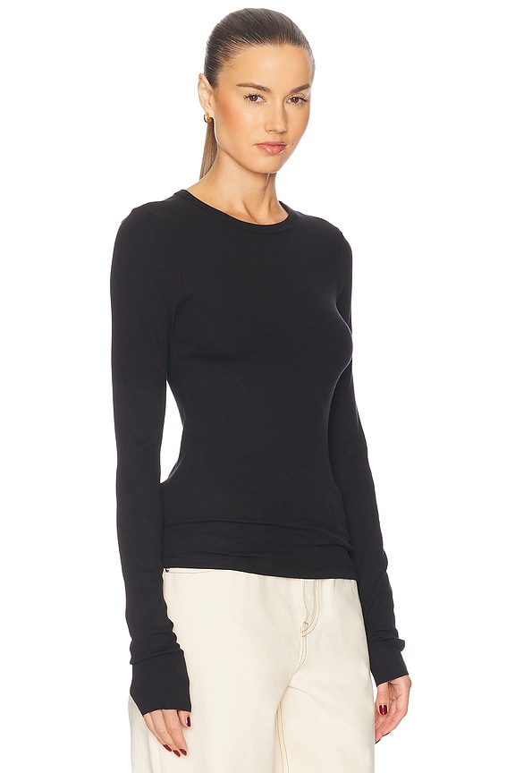 view 2 of 4 Crew Neck Extra Long Sleeve Tee in Black