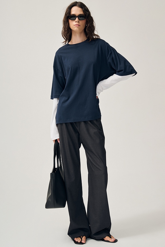 view 1 of 8 Layered Long Sleeve Tee in Navy & White