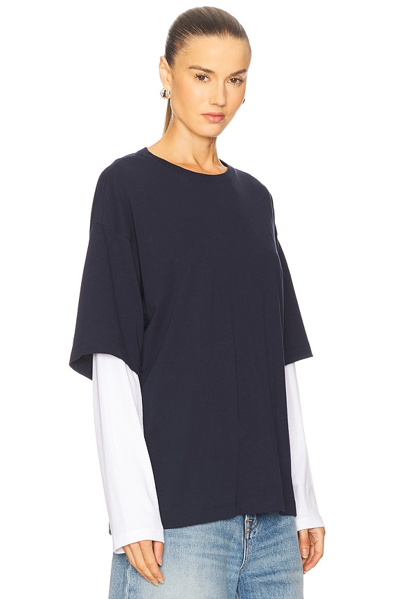 view 2 of 5 CAMISETA LAYERED LONG SLEEVE TEE in Navy & White