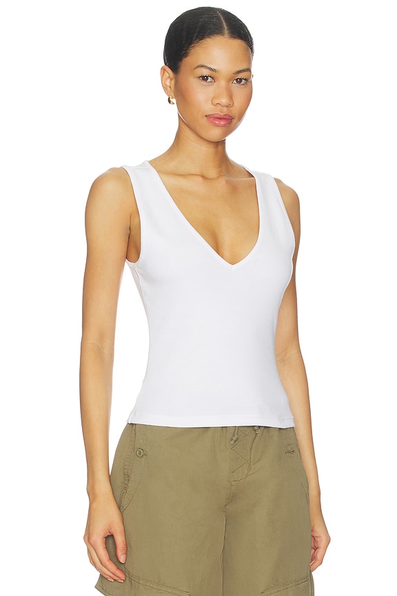 view 2 of 6 V-neck Muscle Tank in White