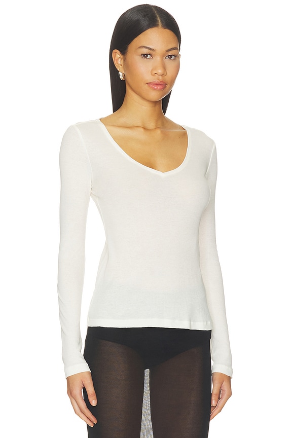 view 2 of 6 Sheer V-neck Tee in Vanilla