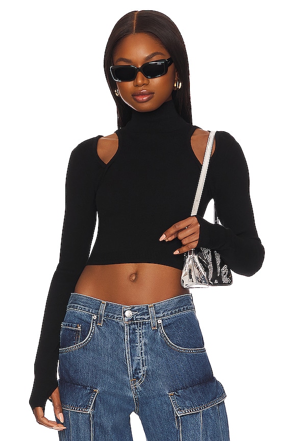 GRLFRND Vanessa Cut out Shoulder Cropped in Black | REVOLVE