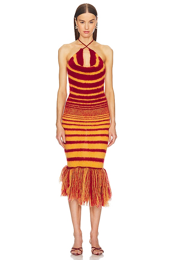 view 2 of 4 VESTIDO CON FLECOS HALTER in Red & Yellow