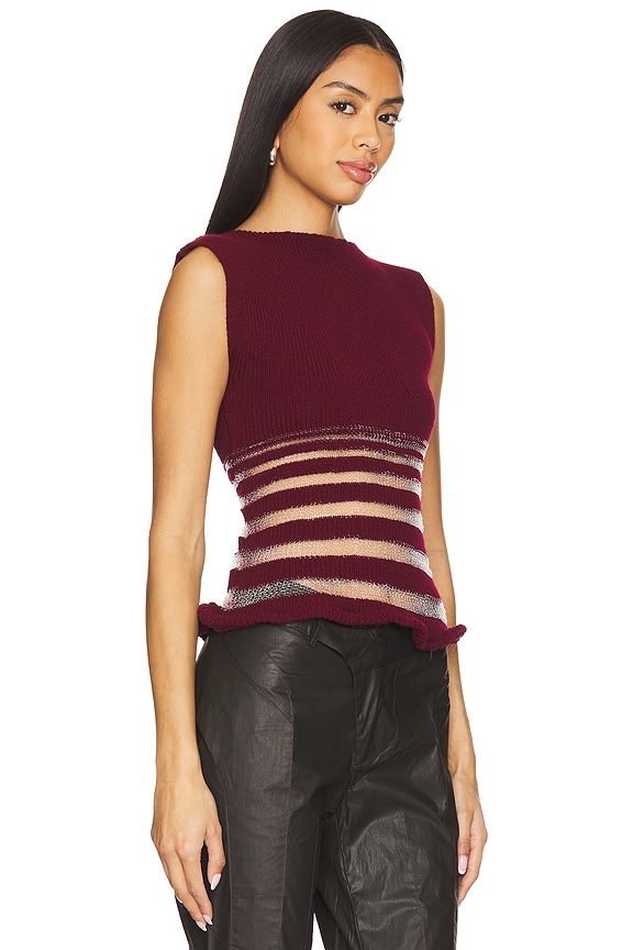 view 2 of 4 Half Stripe Top in Burgundy