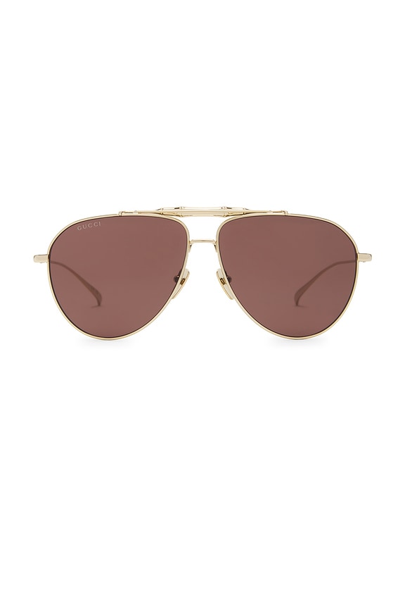 view 1 of 3 Bamboo Metal Pilot Sunglasses in Gold & Brown