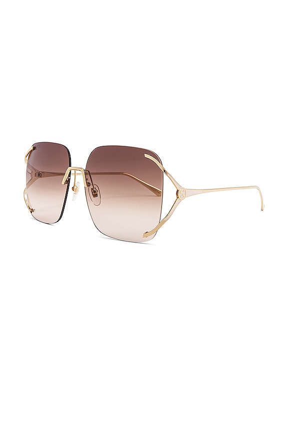 view 2 of 3 LUNETTES DE SOLEIL RECTANGLE FORK in Shiny Gold, Ivory & Brown Gradient