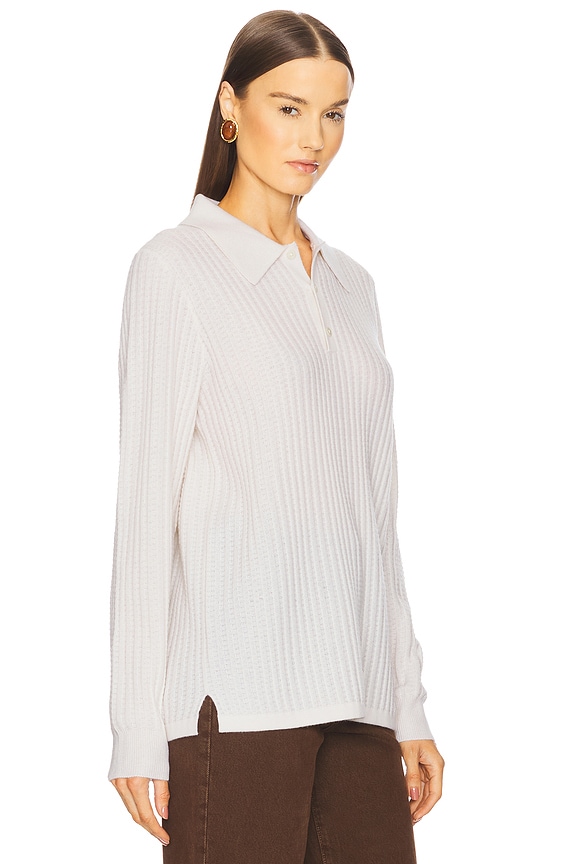 view 2 of 4 Theo Waffle Long Sleeve Polo in Cashmere in Cream