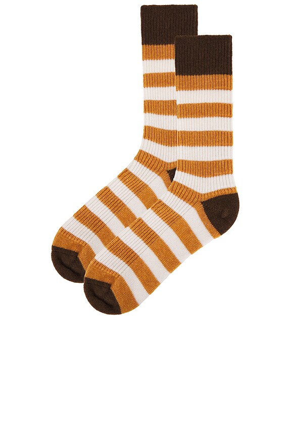 view 2 of 2 Striped Soft Socks in Cream, Sungold, & Chestnut