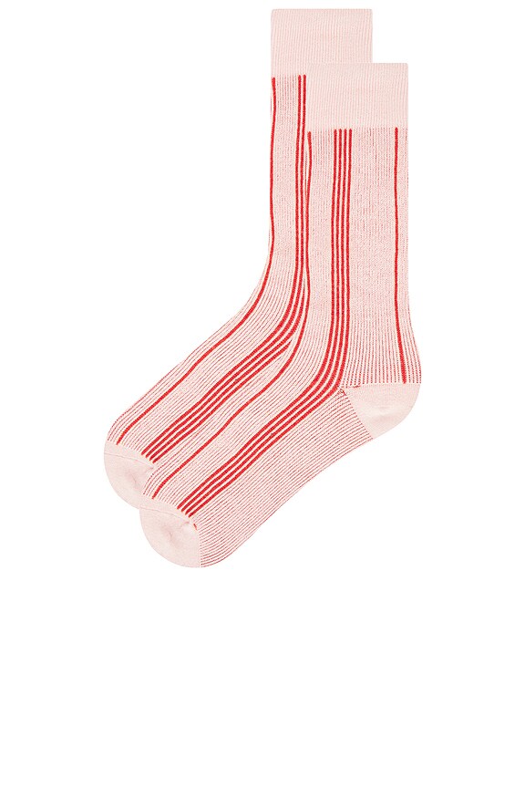 view 2 of 2 НОСКИ VERTICAL STRIPE in Powder Pink, Cream, & Cherry