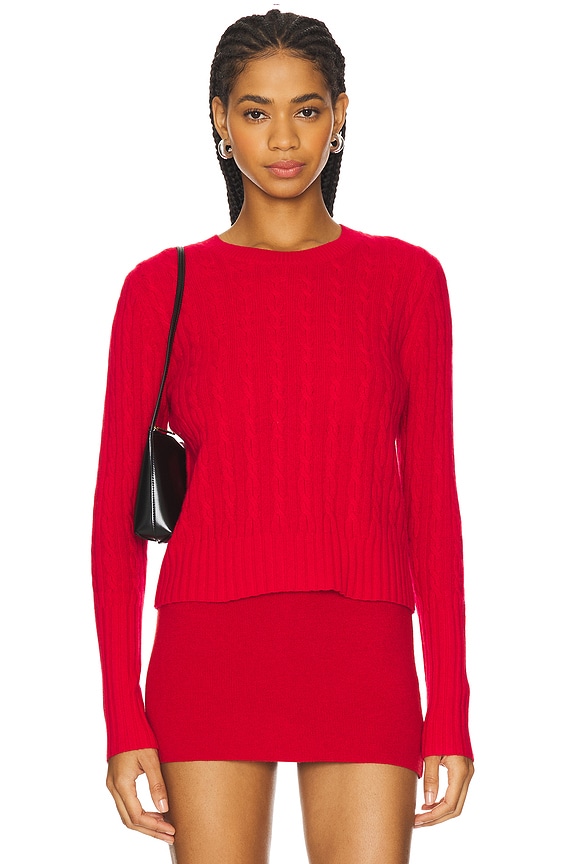 view 2 of 5 Cable Shrunken Cashmere Crew Sweater in True Red