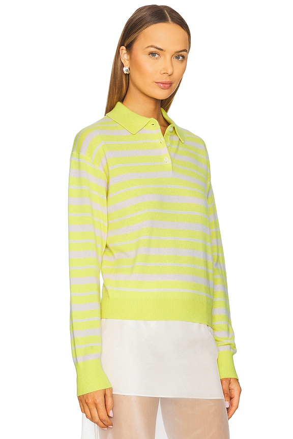 view 2 of 4 Collegiate Stripe Polo Cashmere Sweater in Lemon Combo