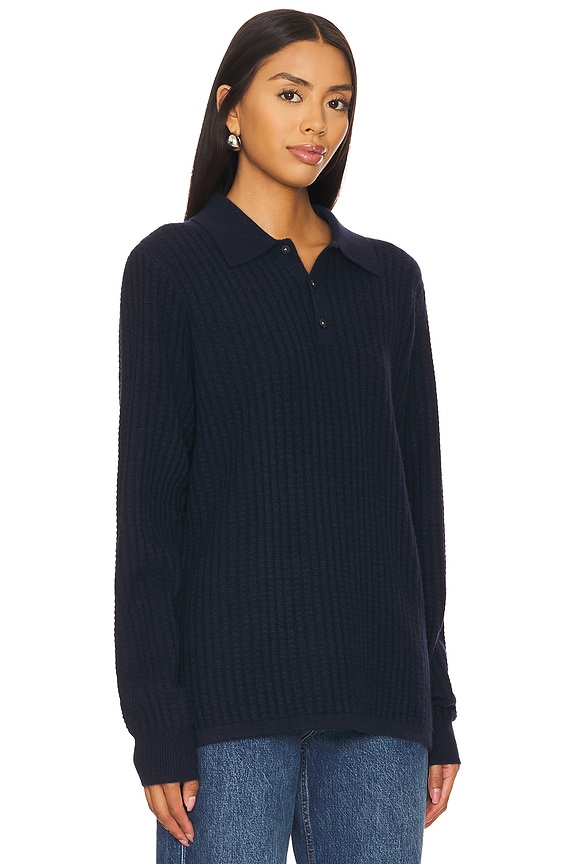 view 2 of 4 Theo Waffle Polo Cashmere Top in Midnight