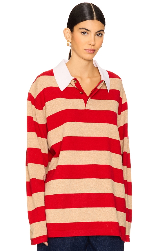 view 2 of 4 Striped Rugby Cashmere Top in Dune & True Red Stripe