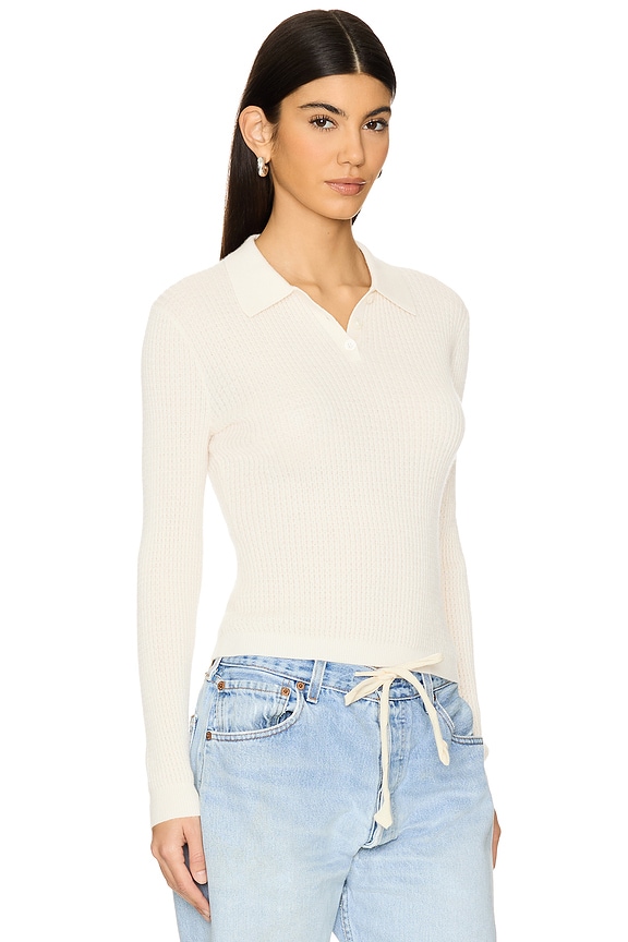 view 2 of 8 Long Sleeve Cashmere Shrunken Polo in Cream