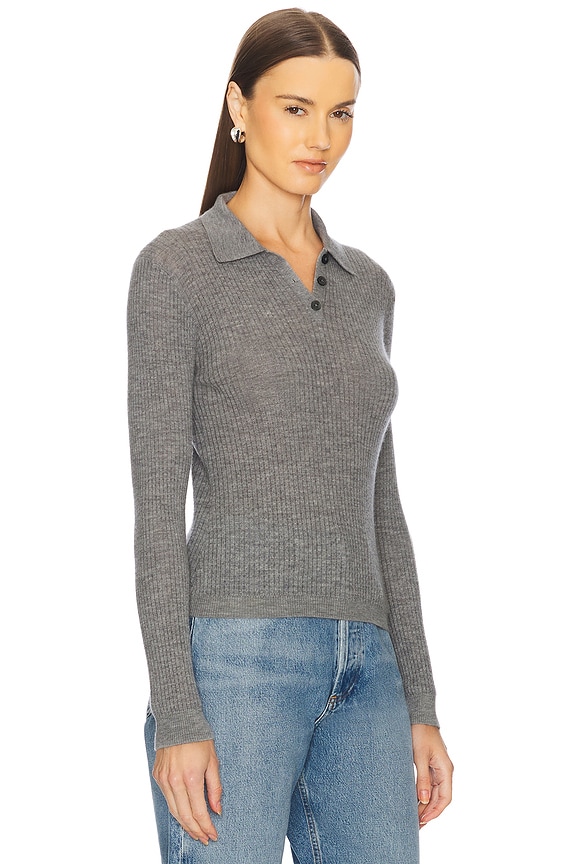 view 2 of 4 Long Sleeve Shrunken Cashmere Polo in Heather Grey