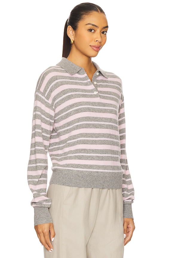 view 2 of 4 Collegiate Stripe Polo Sweater in Heather Grey Combo