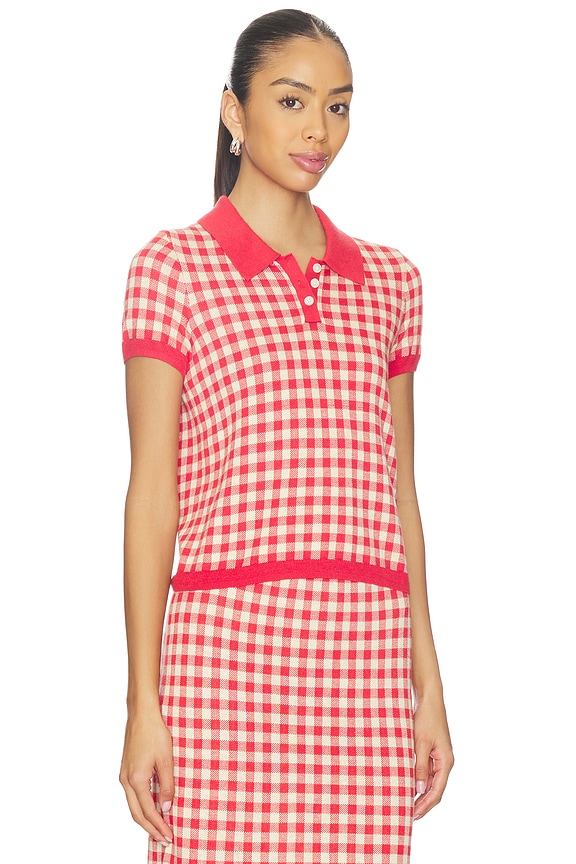view 2 of 4 Gingham Shrunken Polo in Scarlet & Mist