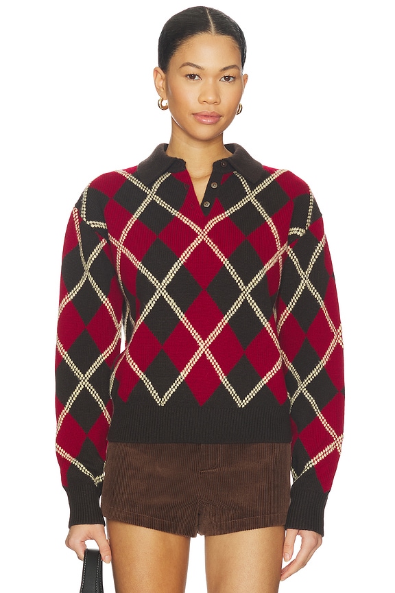 view 2 of 5 Collegiate Argyle Polo Top in Burnt Cocoa Combo