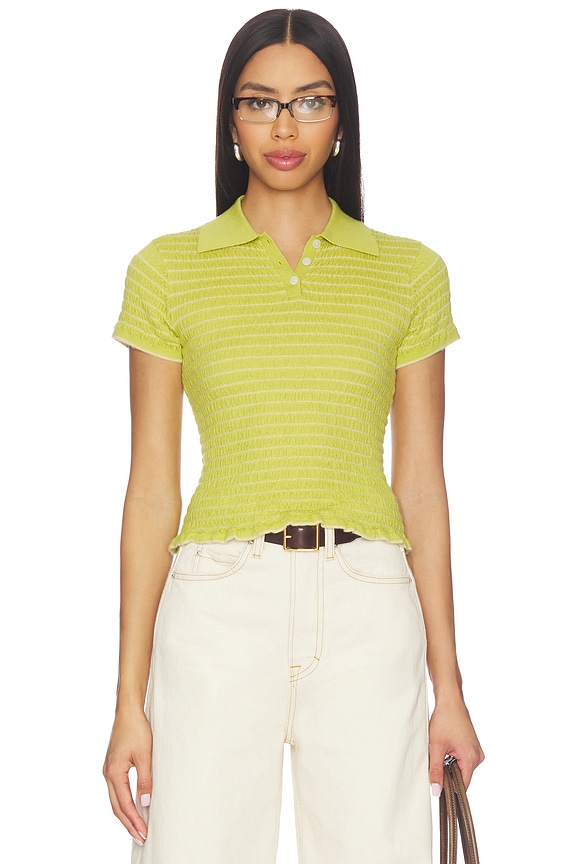 view 1 of 5 Smocked Shrunken Polo in Evoo & Butter
