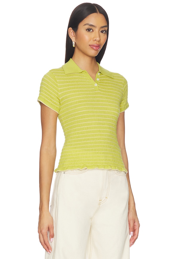 view 2 of 5 Smocked Shrunken Polo in Evoo & Butter