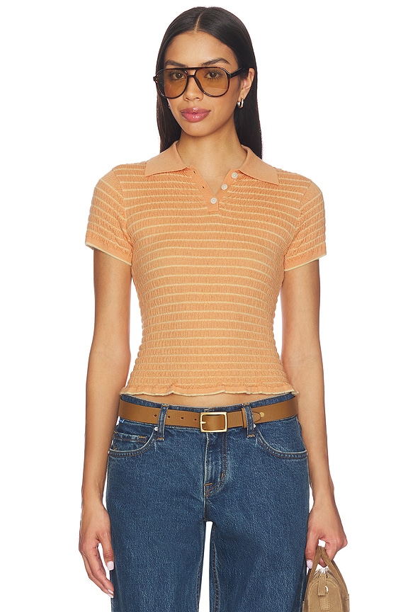 view 1 of 5 Smocked Shrunken Polo in Nectar & Butter