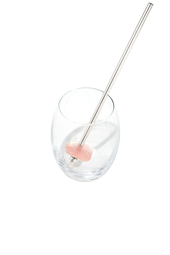 view 2 of 4 Rose Quartz Crystal Straw in Silver Finish
