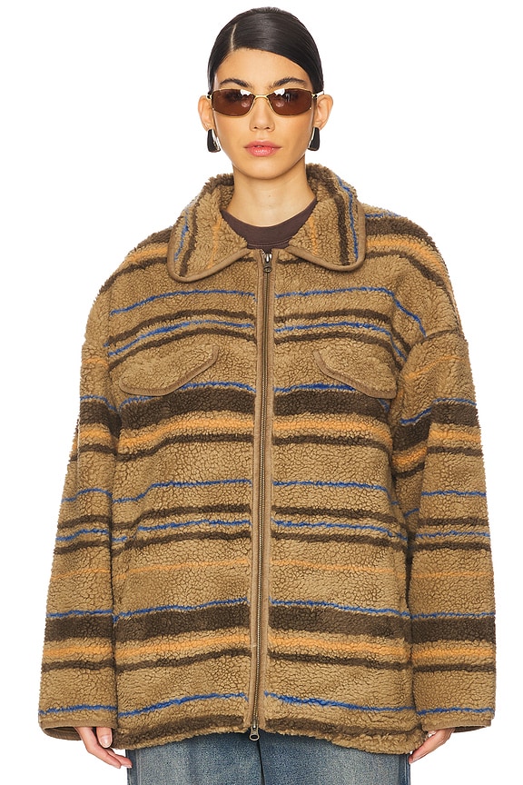 view 2 of 6 Weekend Pile Jacket in Lead Grey Multistripe