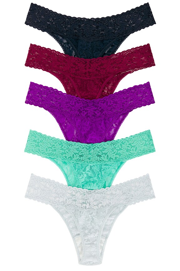 view 2 of 6 Signature Lace Original Rise Thong 5 Pack in Agave, Nori, Dark Pomagranate, Viola, & Pearl Grey