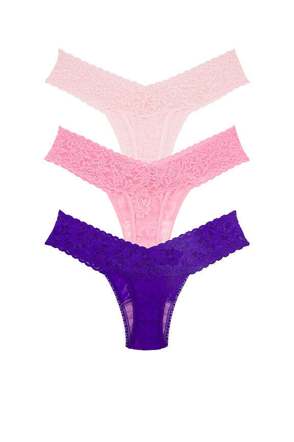 view 2 of 6 3 Low Rise Thongs in Lipgloss, Bliss Pink, & Majestic Purple
